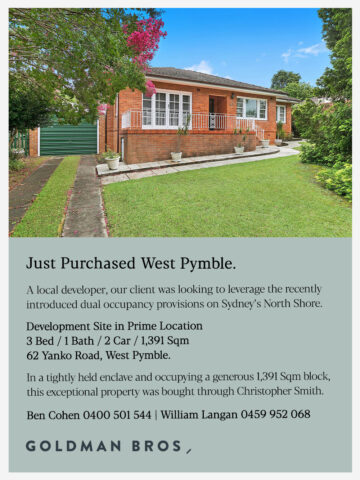 Bought - 62 Yanko Road West Pymble